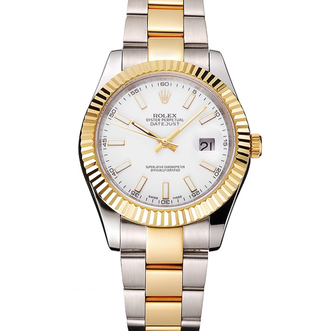 Rolex aaa copy Dial Two Bracelet Tone Swiss Stainless Case Rolex Gold White Datejust Steel 0520
